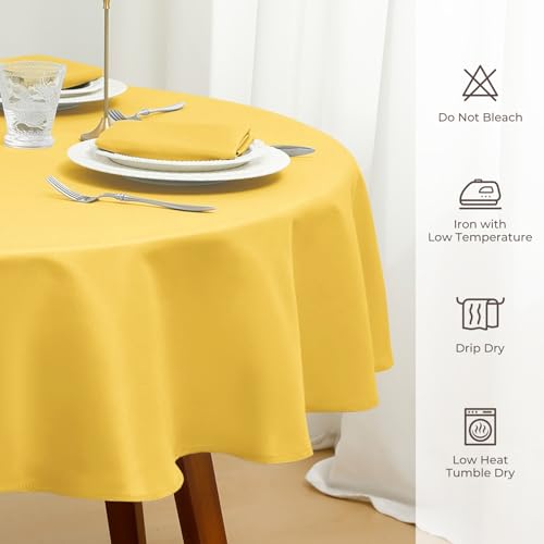 Romanstile Yellow Round Tablecloth 108 Inch for 60-96 Inch Tables