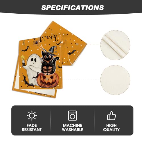 Halloween Table Runner 13x90 Inch - Orange Jack-O'-Lantern Ghost Black Cat Bat Decor