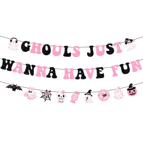 Halloween Glitter Ghouls Banner Set – Pink & Black Party Decorations