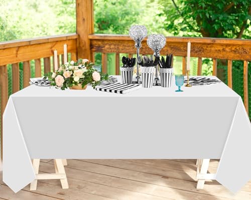 White Black Disposable Dinnerware Set for Parties - 154 Pcs Party Supplies with Napkins & Tablecloths
