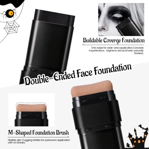 Black Dual-Ended Face & Body Paint Stick with Brush - Full Coverage Makeup for Cosplay & Halloween - Variation #01 Black