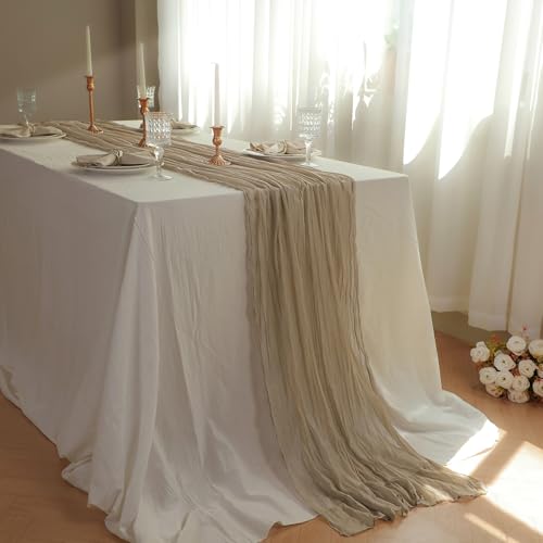 Nude Brown Cheesecloth Table Runner Set - 6 Pcs, 120 Inch Long Boho Decor