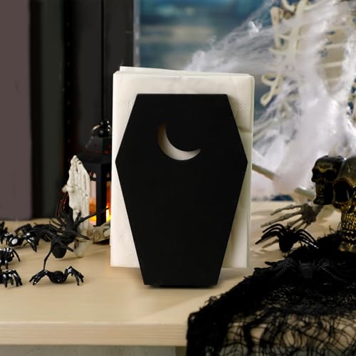 Gothic Coffin Napkin Holder Black Wood Halloween Decor