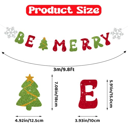 Christmas Banner for Indoor Decor - Be Merry Holiday Wall Garland