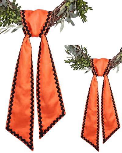 Halloween Orange & Black Satin Wreath Sash Set - Variation: Orange Black Wave