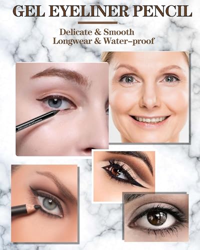 Waterproof Gel Eyeliner Pencil Set - 2 Black + 1 Brown Long-Lasting Smudgeproof Makeup