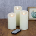 Flameless Candles Set of 3 - 3" x 5"6"7" Ivory LED Pillar Candles with Remote Timer - Real Wax, Flickering 3D Moving Flame, Last 1000+ Hours, Home Wedding Decor