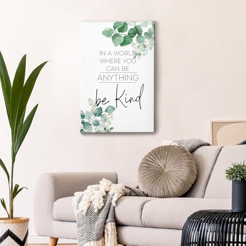 Be Kind Inspirational Framed Canvas Wall Art - Eucalyptus Botanical Motivational Decor 16x24 - Variation of Be Kind6