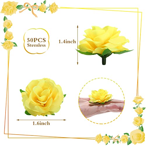 Mini Artificial Yellow Roses Set - 50 Silk Fake Flowers for Decor, Boutonnieres, & Crafts