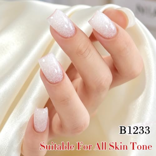 Double Rhythm Milky White Gel Nail Polish with Glitter - Snowflake Glow Variation, 15ML