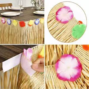 Grass Color Tropical Party Table Skirt & Leis Set - 9ft x 29.5in
