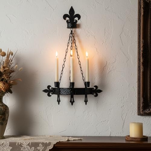 Black Gothic Candle Sconce Wall Decor with 3 Taper Candle Holders