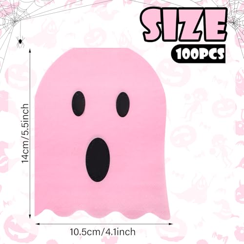 Pink Halloween Ghost Napkins 2-Ply Disposable Folded Party Tableware - 100 Sheets