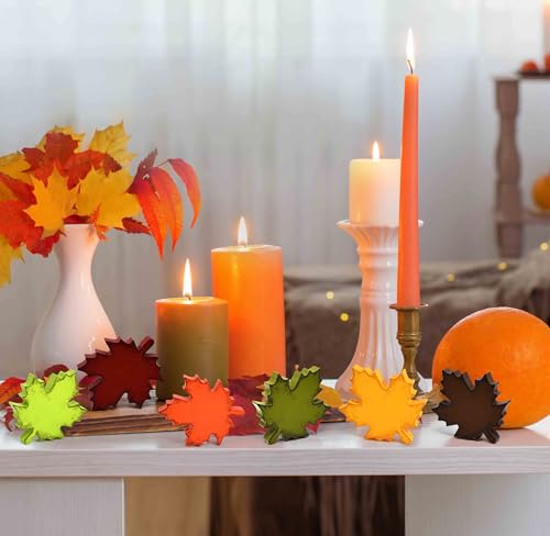 Set of 6 Fall Maple Leaf Wooden Decor Blocks for Autumn Tabletop & Shelf Display