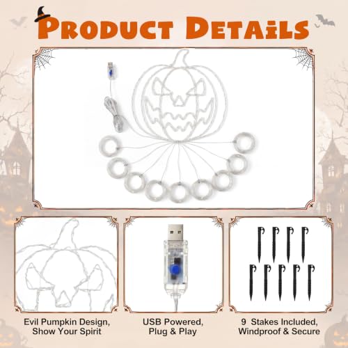 Gerrii 14FT Halloween Pumpkin Waterfall String Lights - USB Outdoor Decor