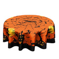 Halloween Round Tablecloth 60 Inch Spider Web Orange & Black - Farmhouse Decor - Holiday Party