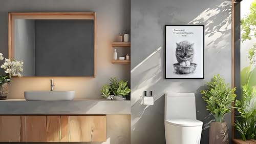 Cute 10x8 Inch Cat Bath Painting Wall Art - Kitten Decor for Bathroom & Bedroom