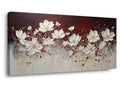 Wall Art Canvas - White Flowers on Red Background, 20x40 Inches - Frame Included (H050)
