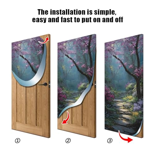 Burbuja Forest Path Door Cover - Stretch Fabric Holiday Porch Decor 35x79 in Variation of THIS listing