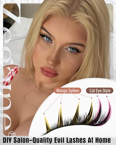 D-Evil Cat Eye Lash Clusters with Spikes - Wispy Anime Pre-Mapped Lashes, 6-18MM, Left & Right Design
