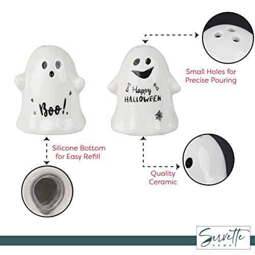 White Halloween Ghost Salt and Pepper Shaker Set - Happy Halloween & Boo! - Servette Home