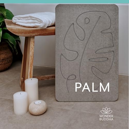 Diatomaceous Earth Bath Mat with Non-Slip Backing - Palm Pattern, Quick Dry, 26.6" x 15.3"