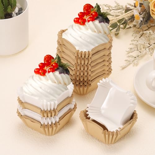 Mini Square Paper Cupcake Liners - White, 100pcs, Disposable Baking Cups for Desserts & Parties