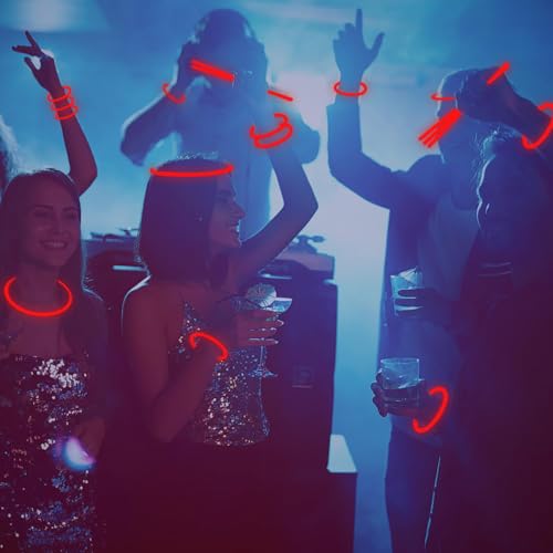 500 PCS Red Glow Sticks Bracelets & Necklaces Bulk with Connectors - Glow in The Dark Party Supplies - Variation: 500red