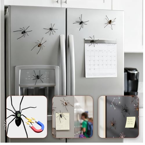 3D Spider Fridge Magnet Set - Realistic Cute Removable Magnetic Decals, Black, 4 Pack – Spider Variation