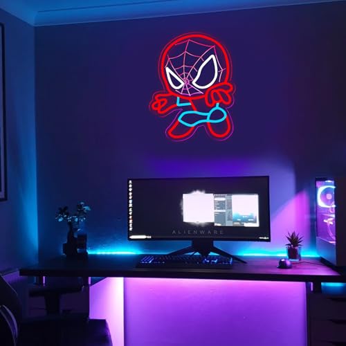 LED Spider Neon Sign for Wall Decor - Dimable Anime Light Up Display - Kids & Game Room Decoration - T-Spider Variation