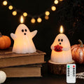 Ghost Flameless Candles with Timer - Real Wax Halloween Decor - 2 Pack - Ghost Variation