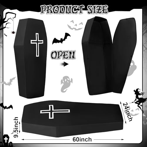 Halloween Cemetery Coffin Prop with Cross - Life Size Pop-Up Coffin for Spooky Decor - 4 Pcs