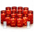 Flameless LED Candles with Timer 12 Pack - Red Flickering Candle Set