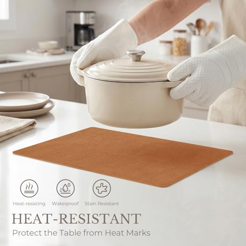 Faux Leather Vinyl Placemats Set of 4 - Orange, Rectangular, Heat-Resistant