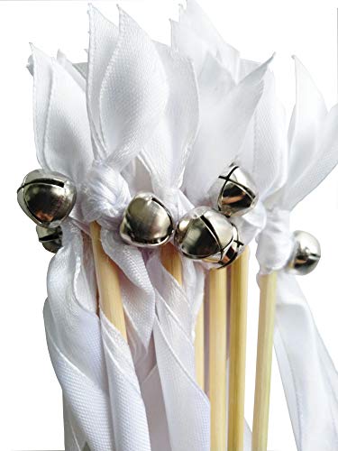 50PCS Ribbon Wands with Silver Bell for Wedding Party Decor - Streamers & Fairy Wands
