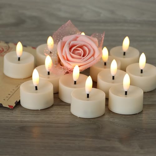 12 Pack Flameless LED Tea Lights with Black Wick, Battery Operated, Warm White