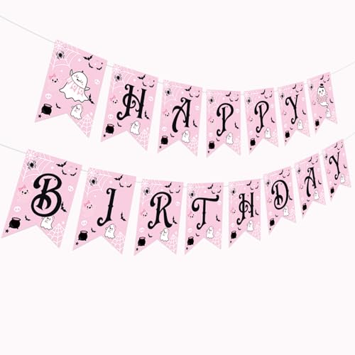Pink Ghost Birthday Banner Halloween Party Decorations for Girls