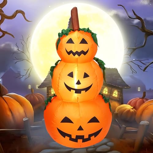 6FT Stacked Pumpkin Inflatable Halloween Decoration with Built-in LED Lights - Outdoor Indoor Yard Decor