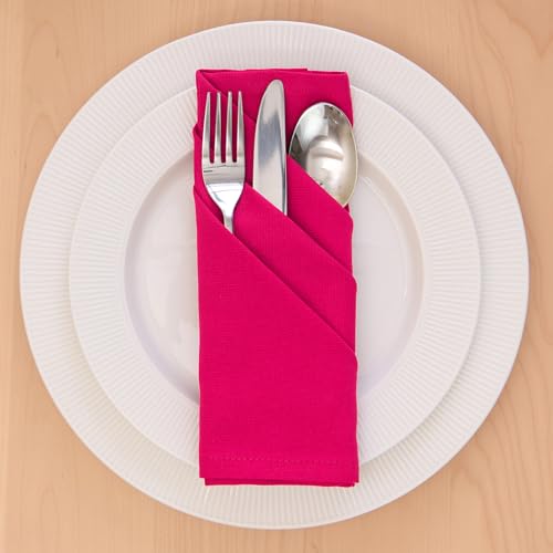 Reusable Cotton Cloth Napkins - 17x17 Inches Set of 12 Hot Pink