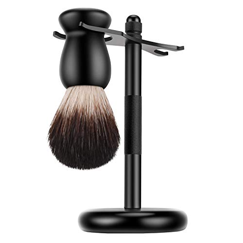 PerPro Deluxe Black Shaving Razor Stand Holder with Shaving Brush Kit,Compatible with Gillette Razor and Cartridge Razor,Safety Razor,Badger Shaving Brush