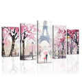 Pink Paris Canvas Wall Art Set - 5 Pieces Eiffel Tower Landscape Prints, White Frame, Romantic Home Decor, Variations: White / 8x14in x2, 8x18in x2, 8x22in x1