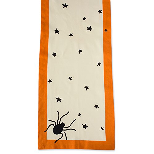Halloween Table Runner 72x14 Inches Black Stars Spiders Orange Border Cotton
