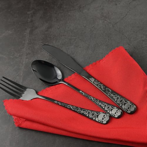 Skull Silverware Set for 8 - 40-Piece Gothic Skeleton Flatware, Halloween Party