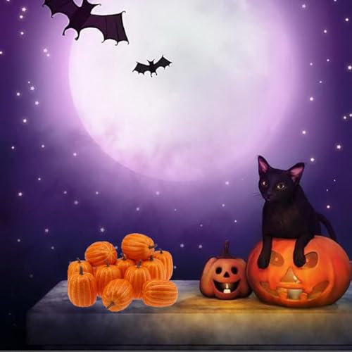 Artificial Orange Pumpkin Set - 6 Faux Fall Decorations for Halloween & Thanksgiving