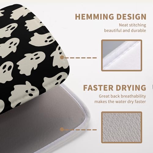 Halloween Ghost Dish Drying Mat Large Black and White Kitchen Absorbent Mat - 18x24 in
