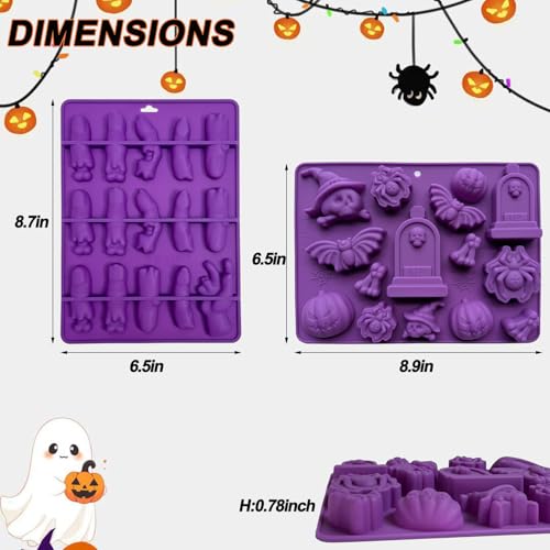Halloween Silicone Molds 2 Pack for Baking Candy & Decorations, Ghost Skull Pumpkin