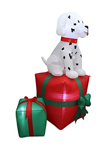 Lighted Christmas Inflatable Dalmatian Puppy on Gift Box - 5 Ft Yard Decor