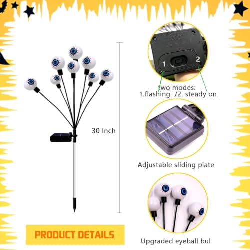 Outdoor Solar Eyeball Lights 4 Pack - Green Swaying Firefly Halloween Decor