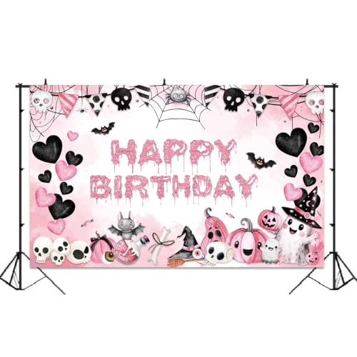Halloween Birthday Banner Decorations Pink Halloween Party Backdrop