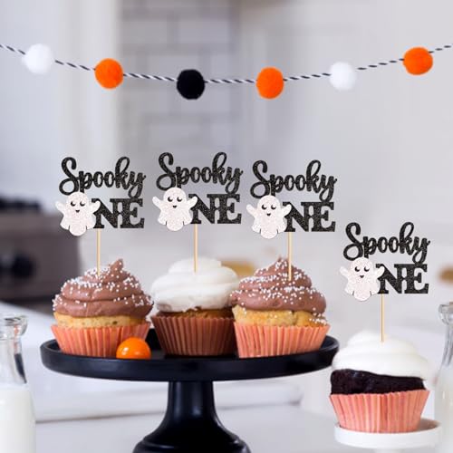 Spooky Ghost Cupcake Toppers - Baby's First Halloween Party Decoration - Spooky One Variation
